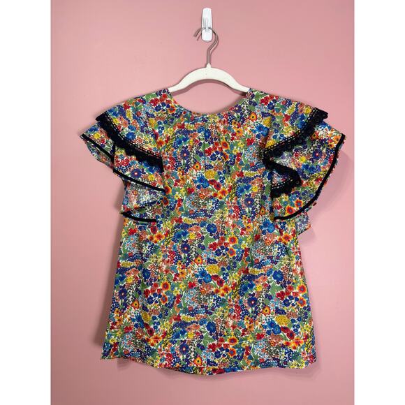 J.Crew Liberty Print Floral Multi Color Ruffle Short Sleeve Blouse Size XXS - Picture 4 of 7